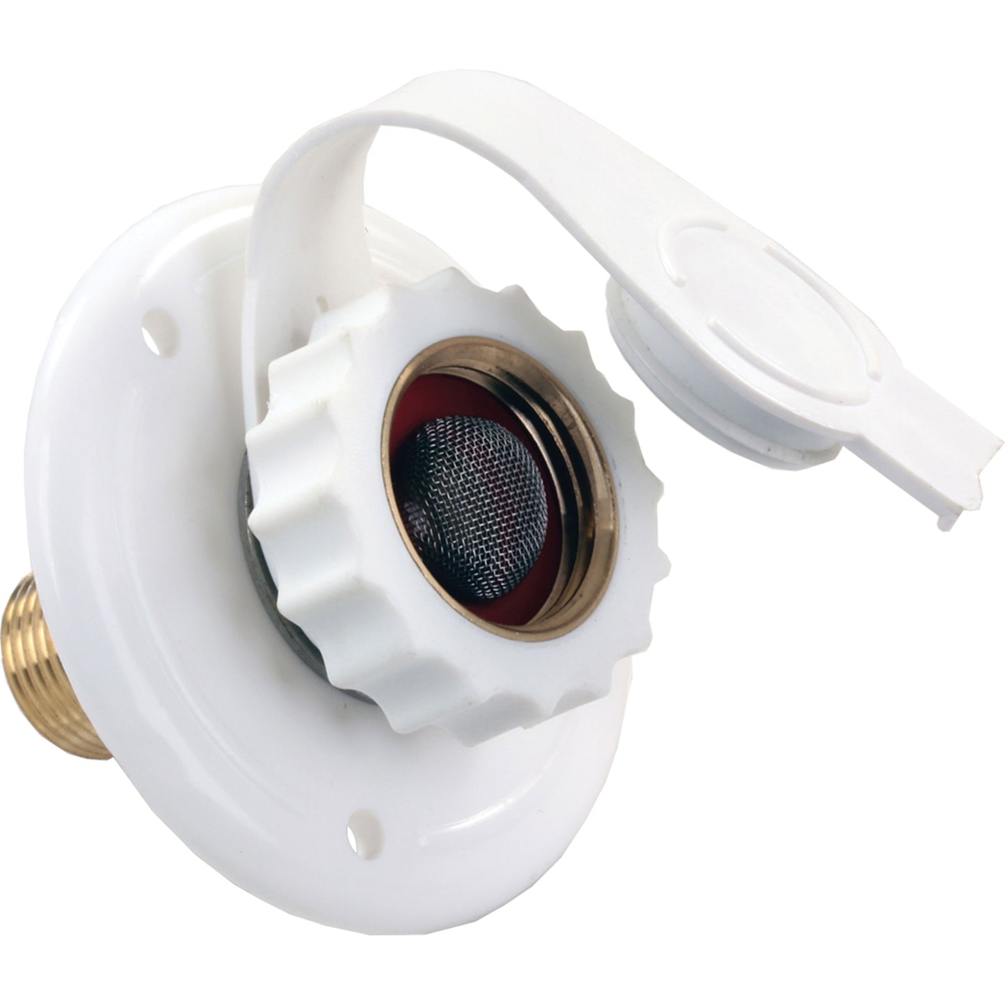 JR Products Plastic City Water Flange - 1/2 MPT x 3/4 Hose Fitting with Brass Check Valve | 62145
