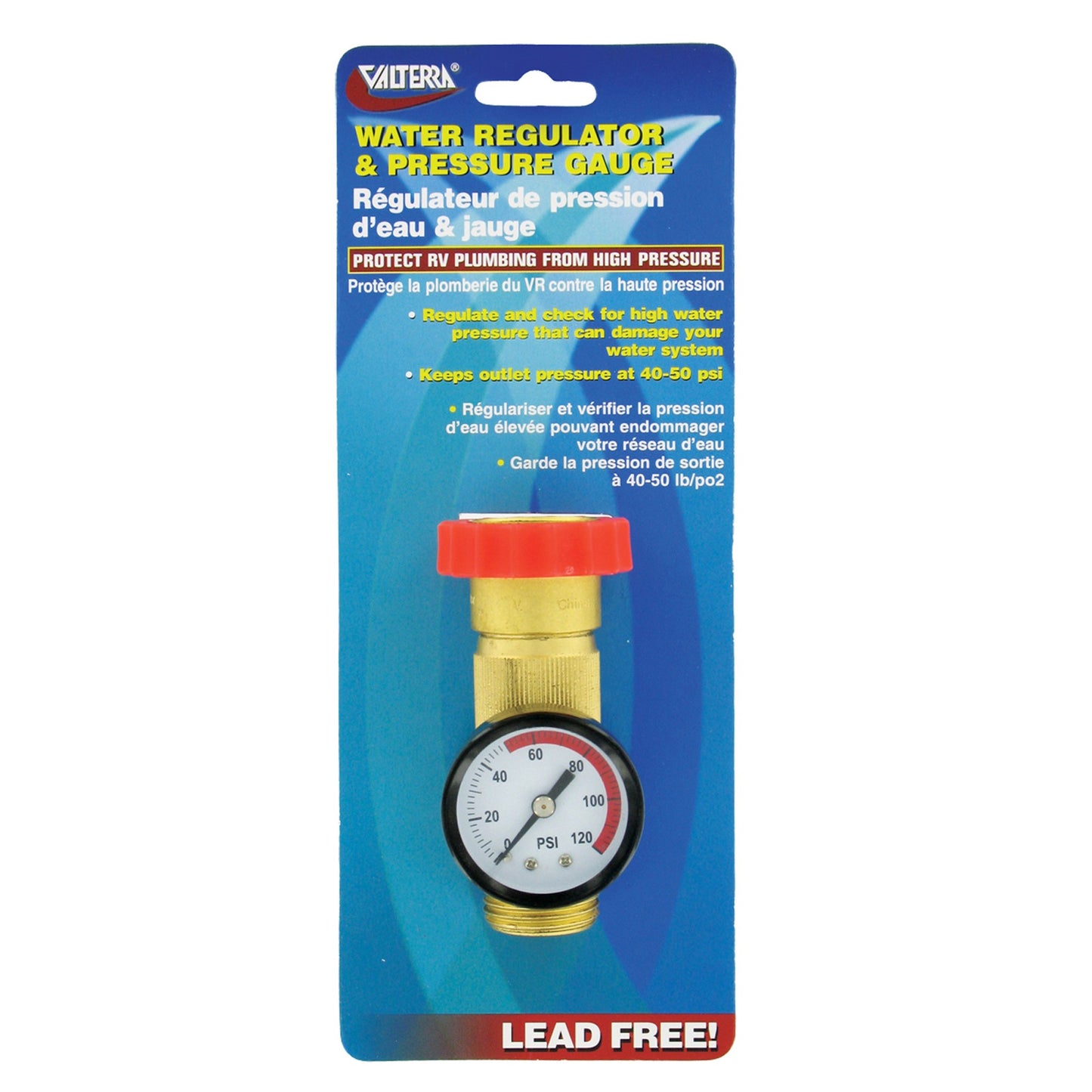 Valterra Brass Water Regulator and Gauge Combo for RV Plumbing | A01-1124VP