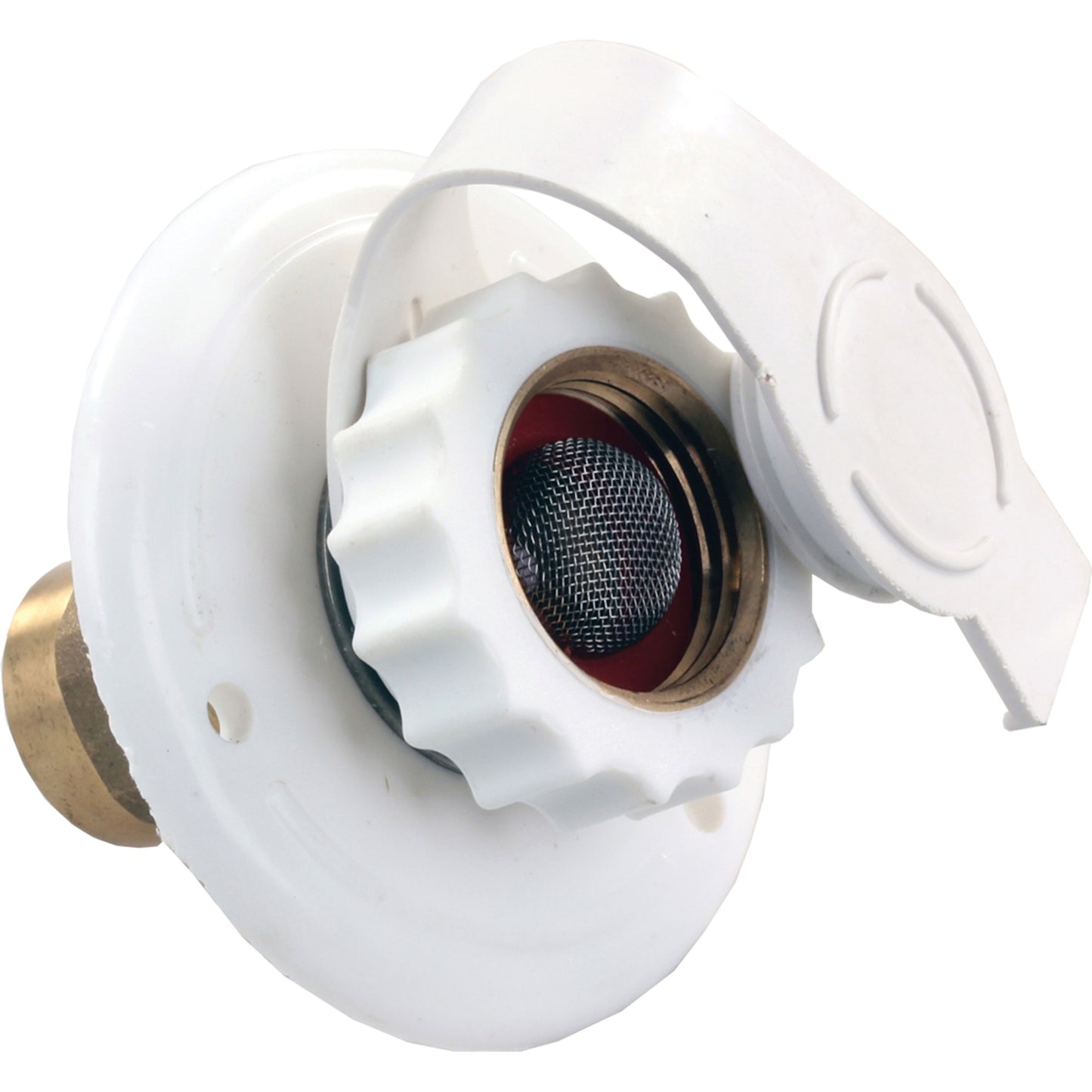 JR Products Plastic City Water Flange with Brass Check Valve - 1/2 FPT x 3/4 Hose Fitting | 62135