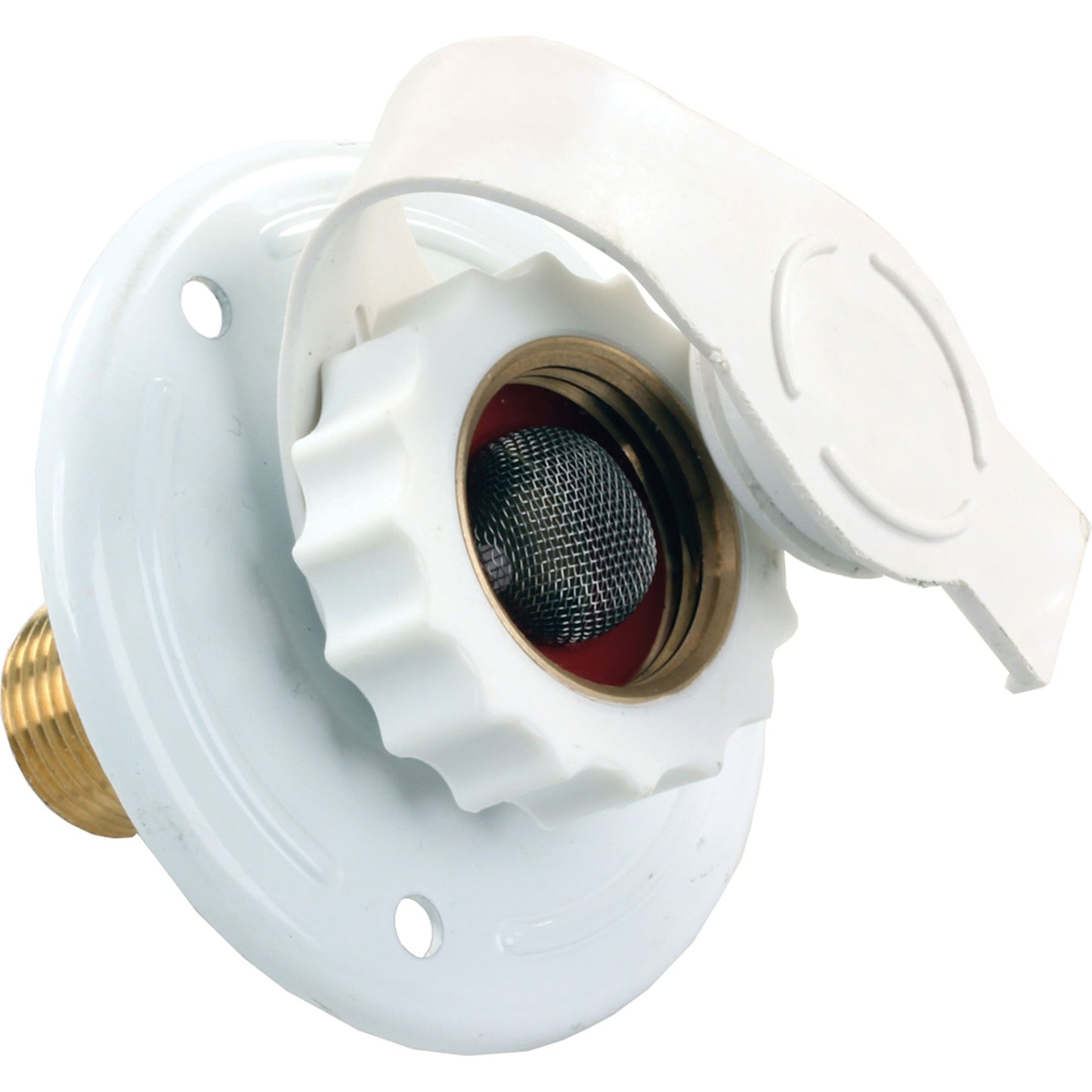 JR Products White Aluminum City Water Flange - 1/2 MPT x 3/4 Hose Fitting | 62165