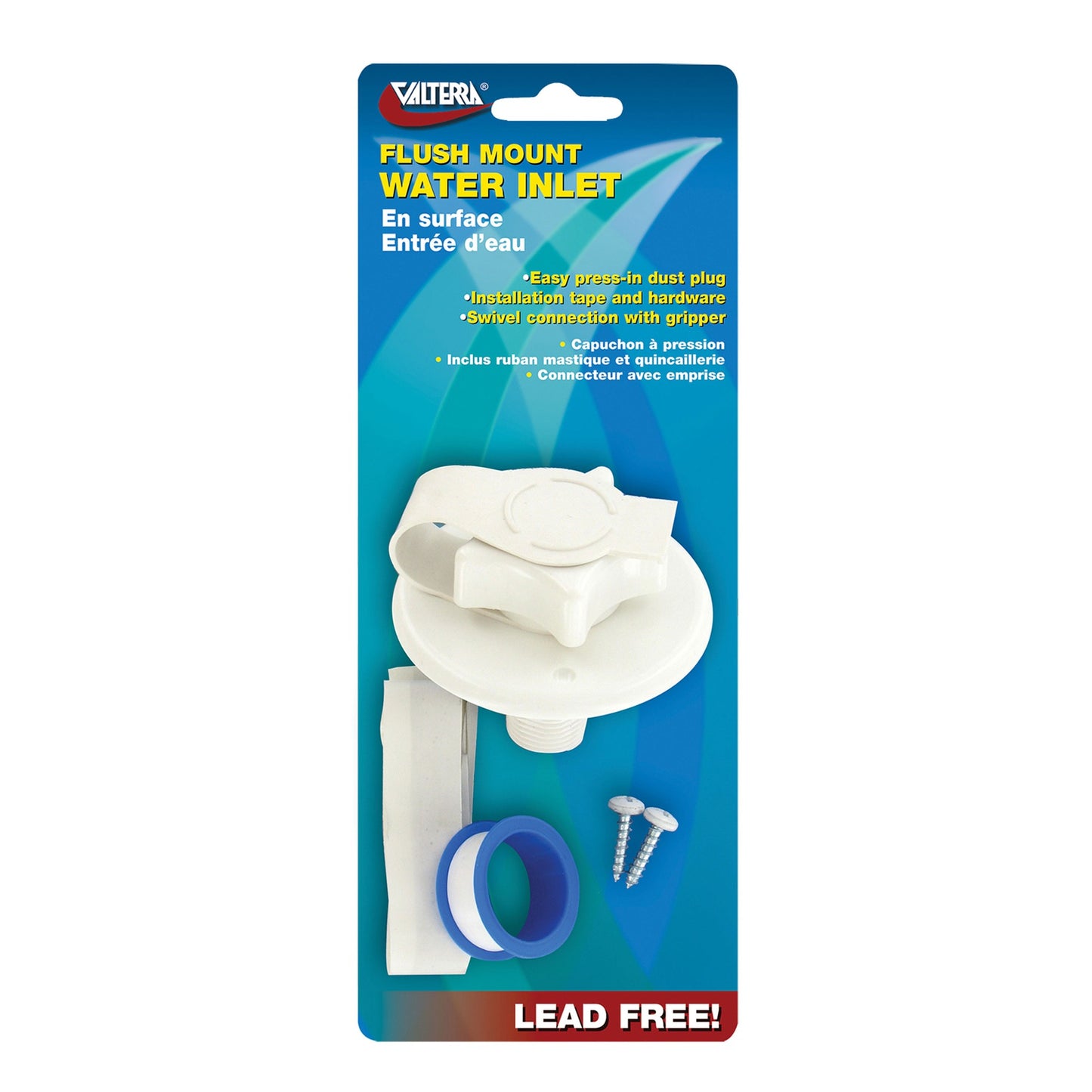 Valterra Fresh Water Inlet for RV Systems - 1/2" Male Pipe Thread, Flush Mount, White with Check Valve and Dust Plug | A01-0168VP