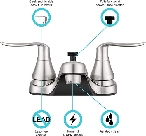 Dura Faucet RV Bathroom Faucet with Winged Levers and Diverter - Brushed Satin Nickel | DF-PL720LH-SN
