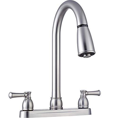 Dura Faucet Non-Metallic Dual Lever Kitchen Faucet with Pull-Down Sprayer and Brushed Satin Nickel Finish | DF-PK350L-SN