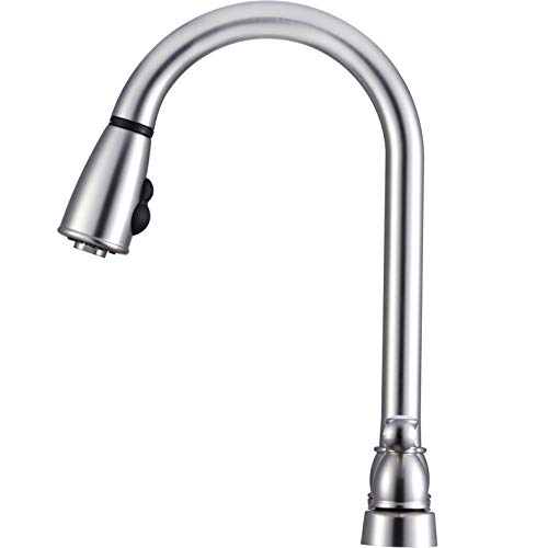 Dura Faucet Non-Metallic Dual Lever Kitchen Faucet with Pull-Down Sprayer and Brushed Satin Nickel Finish | DF-PK350L-SN