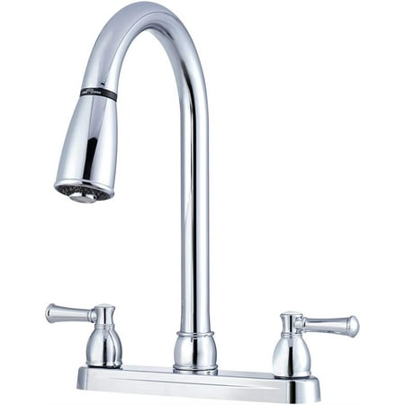 Dura Faucet Non-metallic Dual Lever Kitchen Faucet with Pull Down Spout | DF-PK350L-CP