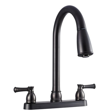 Dura Faucet Non-Metallic Dual Lever Kitchen Faucet with Pull Down Spout and Venetian Bronze Finish | DF-PK350L-VB