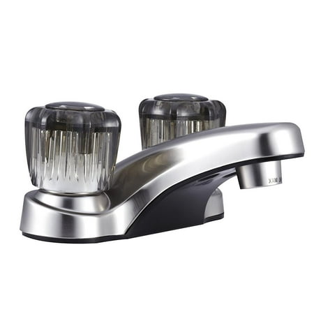 Dura Faucet Rv Lavatory Faucet with Brushed Satin Nickel Finish and Smoked Acrylic Knobs | DF-PL700S-SN