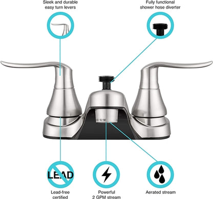 Dura Faucet RV Bathroom Faucet with Winged Levers and Diverter - Brushed Satin Nickel | DF-PL720LH-SN
