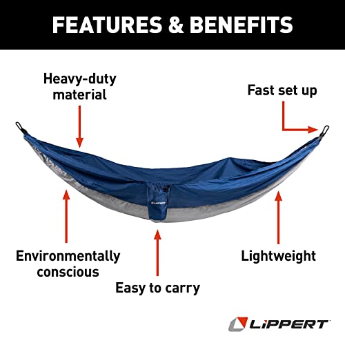 Lippert Cloud Camping Hammock - Lightweight Parachute Nylon - Quick Setup with Eco-Friendly Tree Straps | 2021123291
