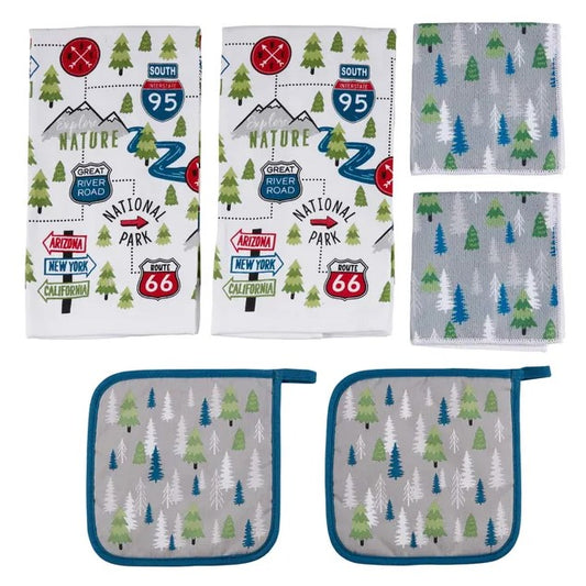 Lippert 6 Piece Road Sign Kitchen Towel & Potholder Set | 2022107828